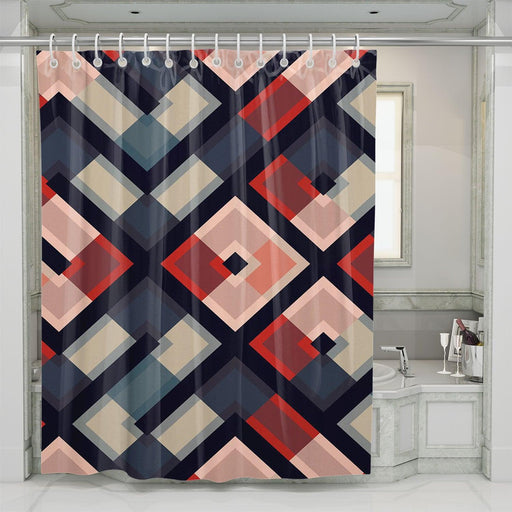 triadic color square and line shower curtains