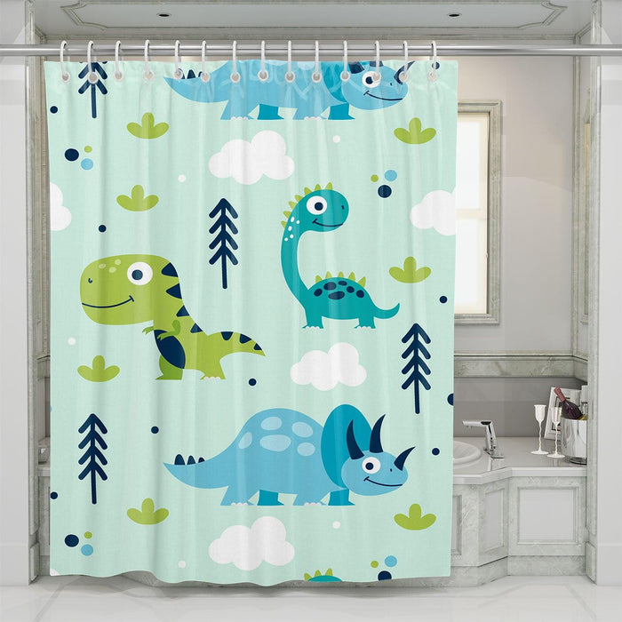 triceratops dinosaur blue pattern shower curtains