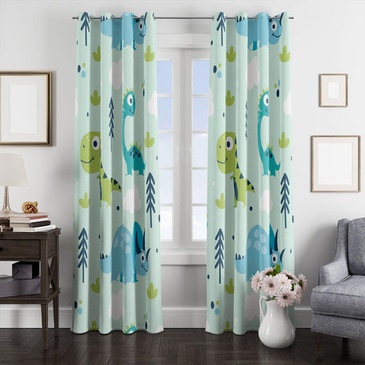 triceratops dinosaur blue pattern window Curtain