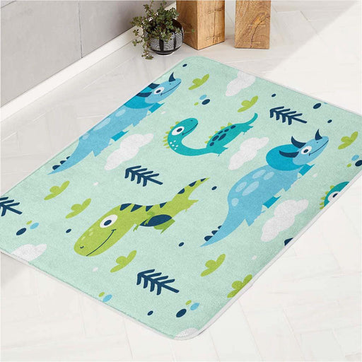 triceratops dinosaur blue pattern bath rugs