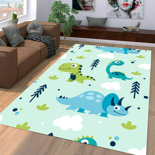 triceratops dinosaur blue pattern Living room carpet rugs