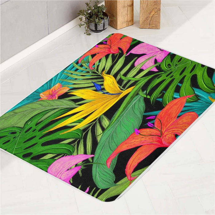 tropical flowers pattern bath rugs