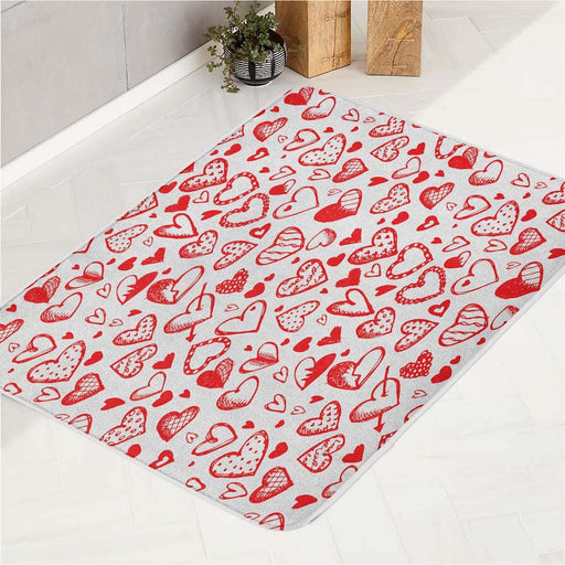 valentine red heart writing icon bath rugs