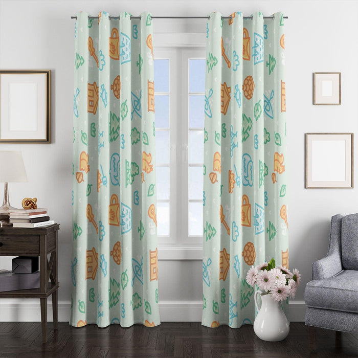 village icon house and tree window Curtain