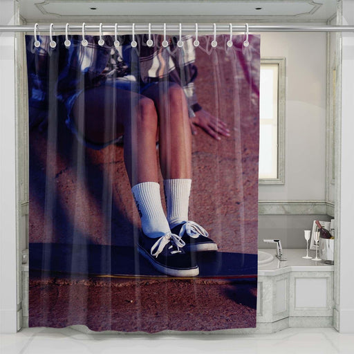 woman skateboarding shower curtains