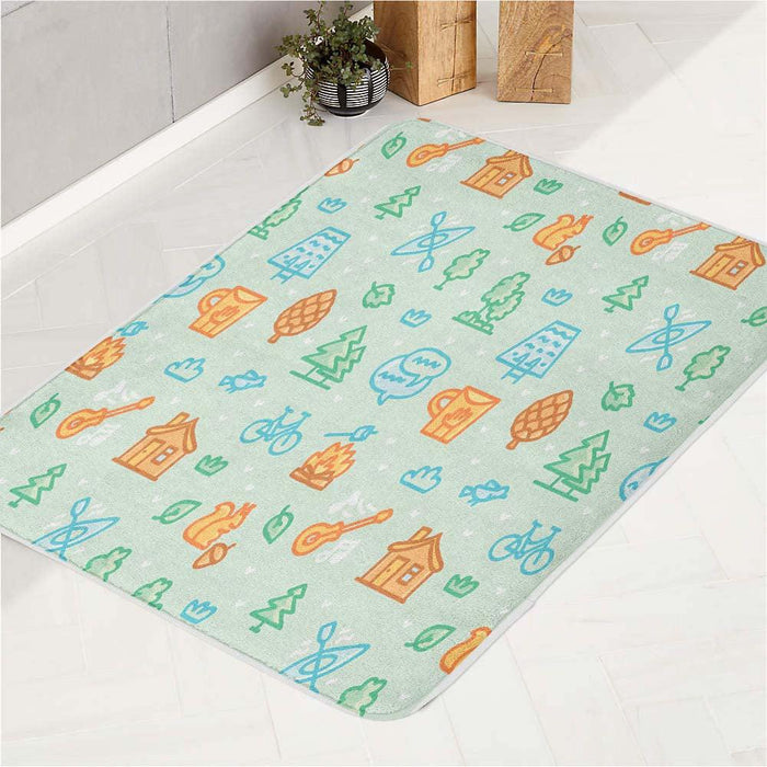 village icon house and tree bath rugs