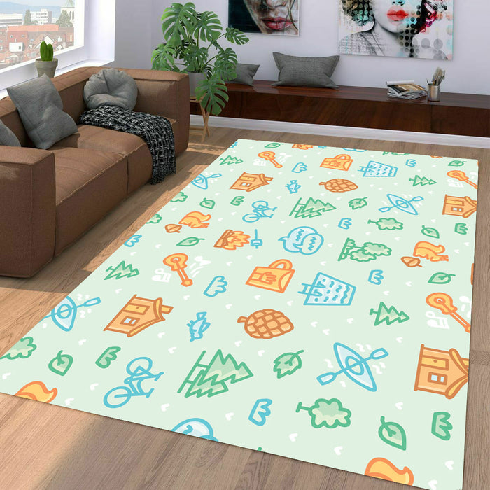 village icon house and tree Living room carpet rugs