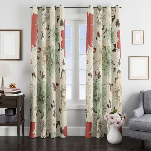 vintage flora pattern blue to red window Curtain