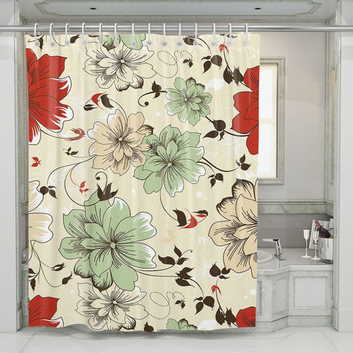 vintage flora pattern blue to red shower curtains