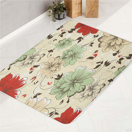 vintage flora pattern blue to red bath rugs