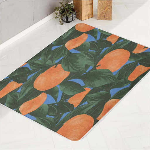 vintage orange plant painting bath rugs