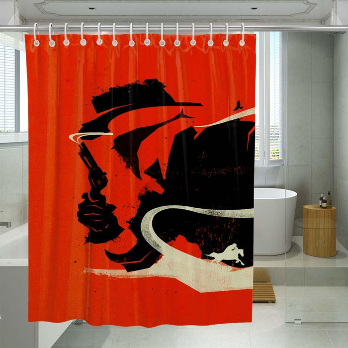 watercolor silhouette red dead redemption shower curtains - Grovycase