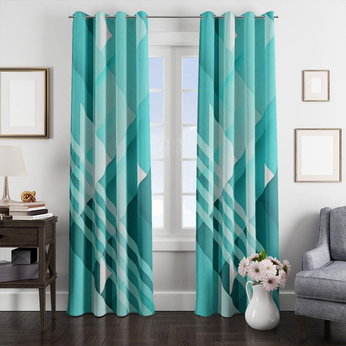 wall pattern pale blue triangle window Curtain