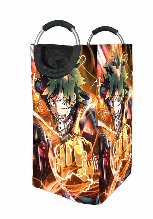 thunder midoriya izuku orange Laundry Hamper | Laundry Basket