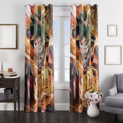 thunder midoriya izuku orange window Curtain