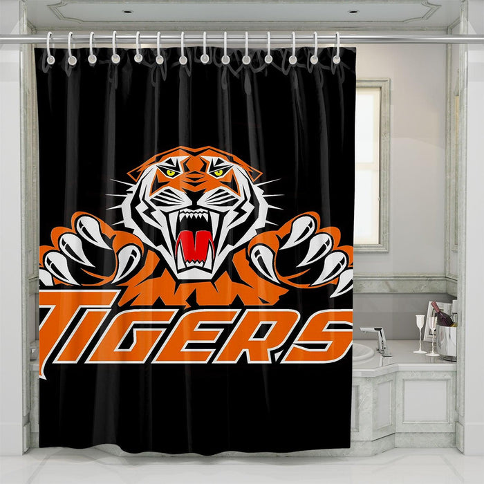 tigers logo team football dark shower curtains