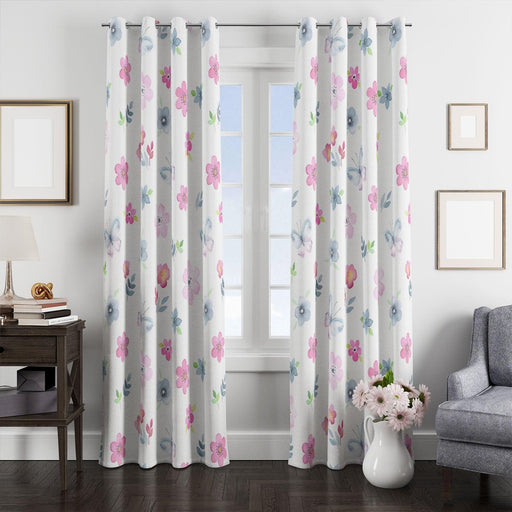 watercolor flower painting and flower window Curtain