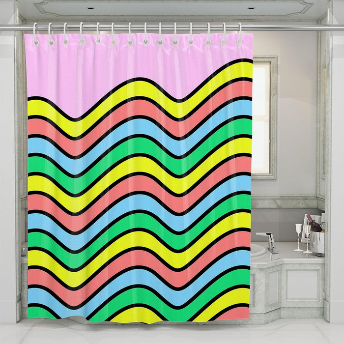 waves rainbow lines bold shower curtains