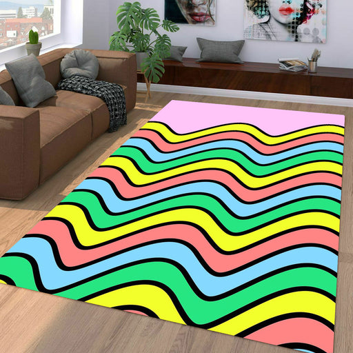 waves rainbow lines bold Living room carpet rugs