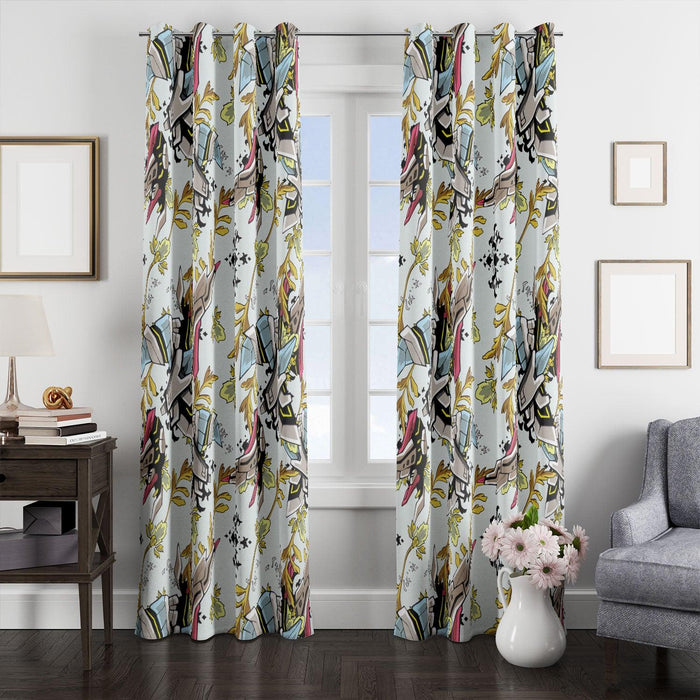 white mecha robot pattern window Curtain