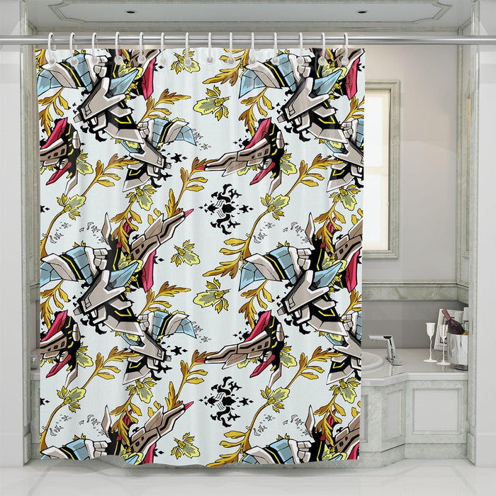 white mecha robot pattern shower curtains