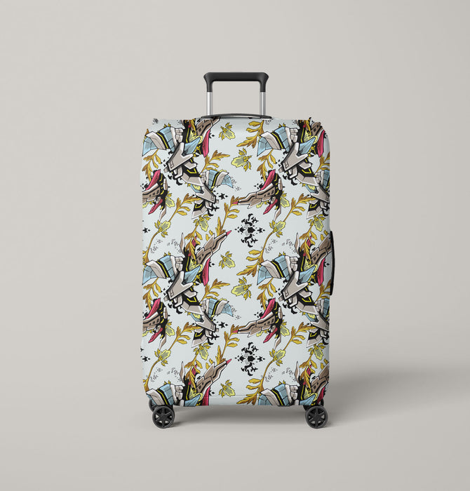 white mecha robot pattern Luggage Cover | suitcase