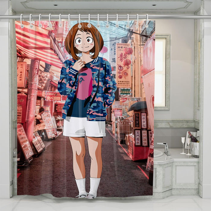 uraraka streetwear from my hero academia shower curtains