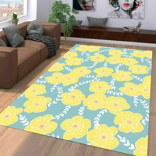 yellow folower blossom Living room carpet rugs