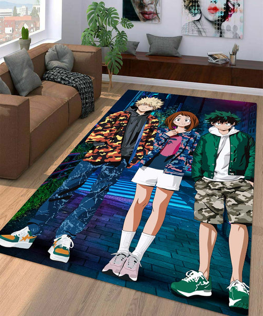 uraraka with bakugo and midoriya Living room carpet rugs