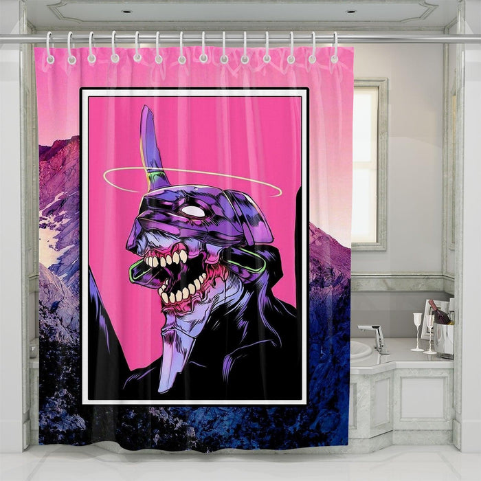 vaporwave of neon genesis evangelion shower curtains