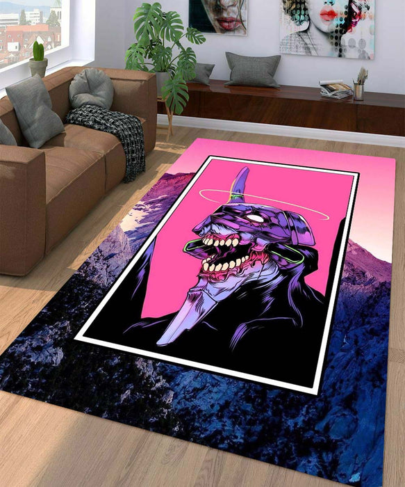 vaporwave of neon genesis evangelion Living room carpet rugs