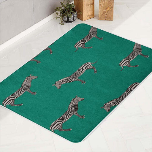 zebra green background bath rugs