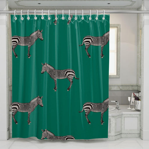 zebra green background shower curtains