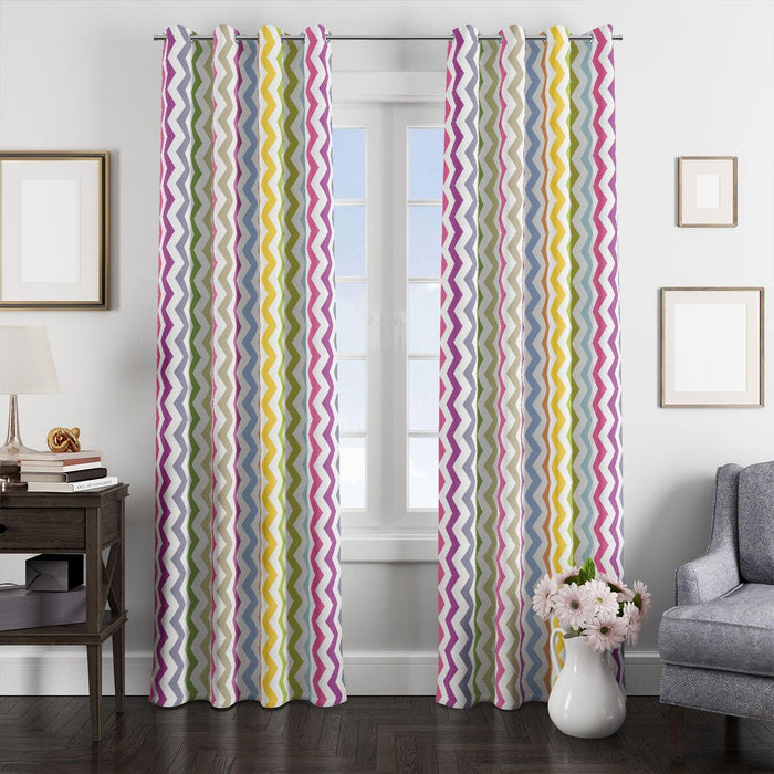zigzag colorful straight lines window Curtain