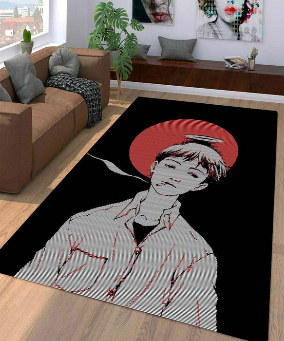 vhs look sad boy of evangelion Living room carpet rugs