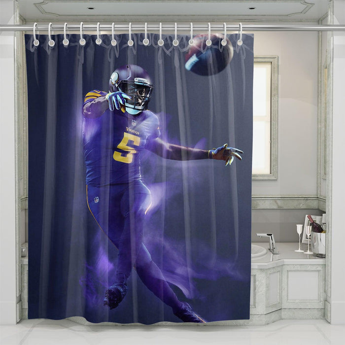 vikings player throwing the ball shower curtains