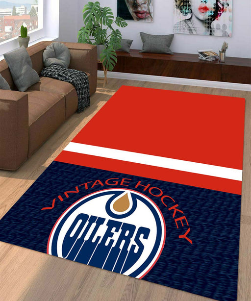 vintage hockey oilers Living room carpet rugs