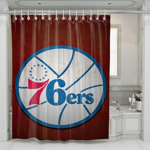 warm colour of 76ers logo shower curtains