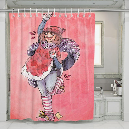 watercolor of uraraka san happy face shower curtains