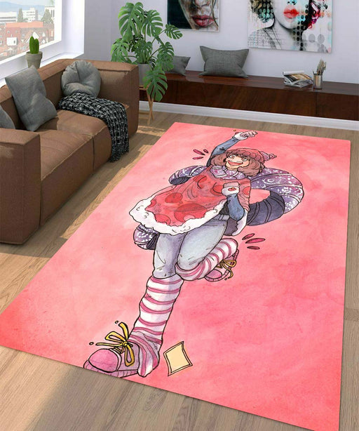 watercolor of uraraka san happy face Living room carpet rugs