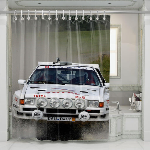 white car racing fancy shower curtains