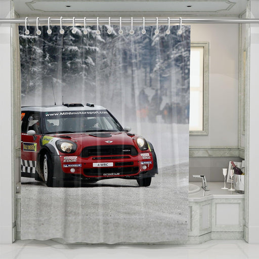 winter season racing car shower curtains