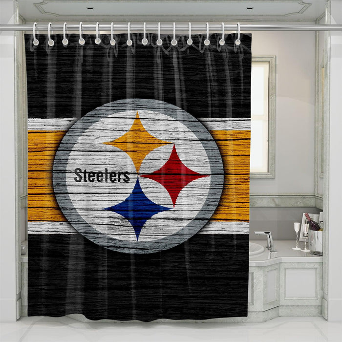 wood pittsburgh steelers team logo shower curtains