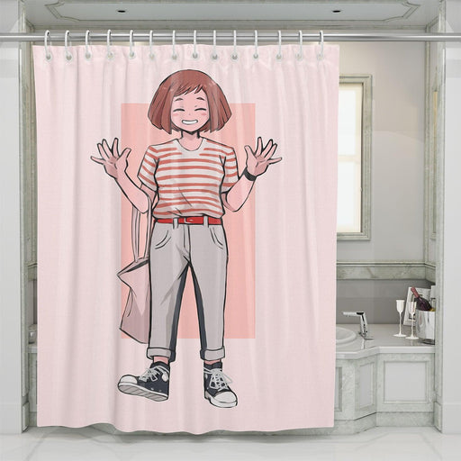 zero gravity uraraka san artsy shower curtains